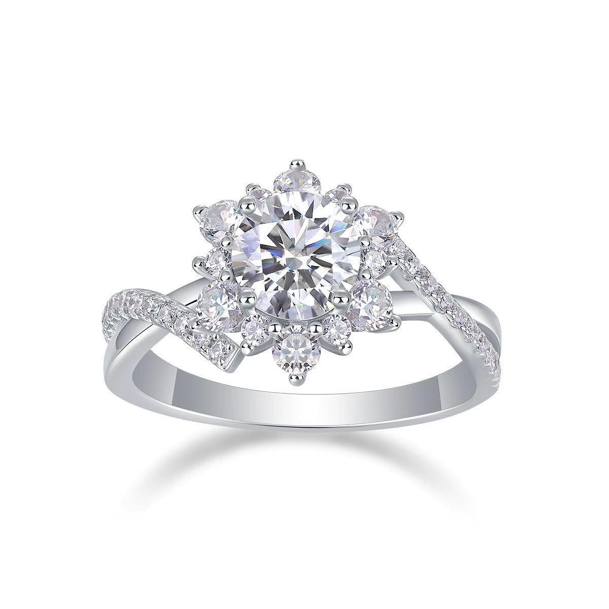 Starburst Halo CZ Twisted Band Engagement Ring
