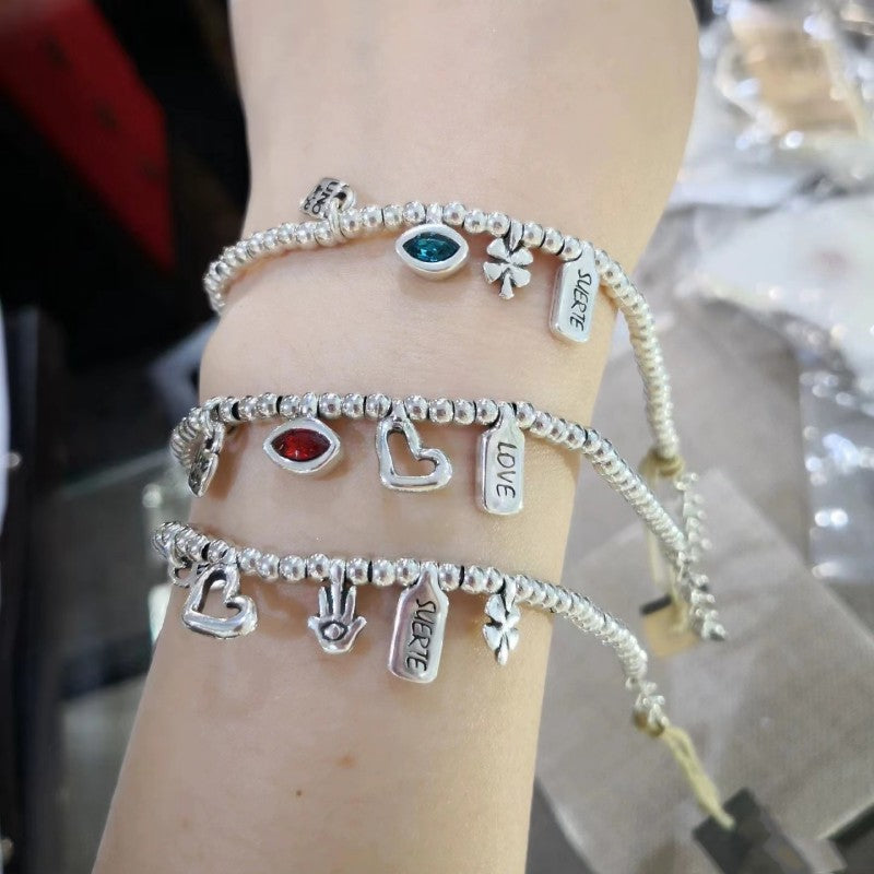 UNOde50 Silver Lucky Crystal Beaded Pendant Bracelet