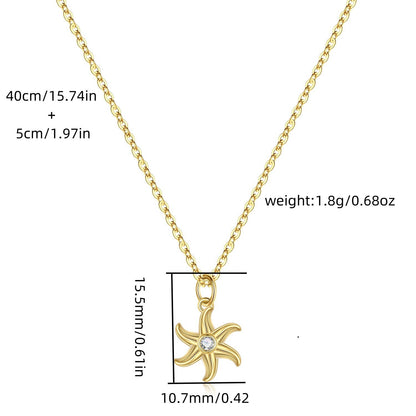 S925 Sterling Silver Starfish Jewelry Set - Earrings and Clavicle Necklace