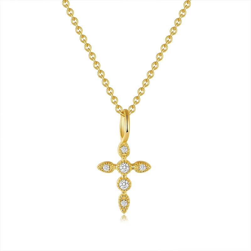 CZ Diamond Cross Pendant Necklace - Gold & Silver