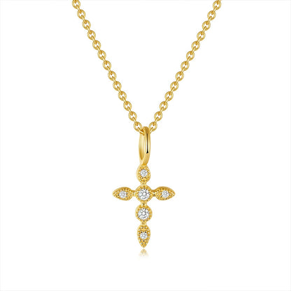 CZ Diamond Cross Pendant Necklace - Gold & Silver