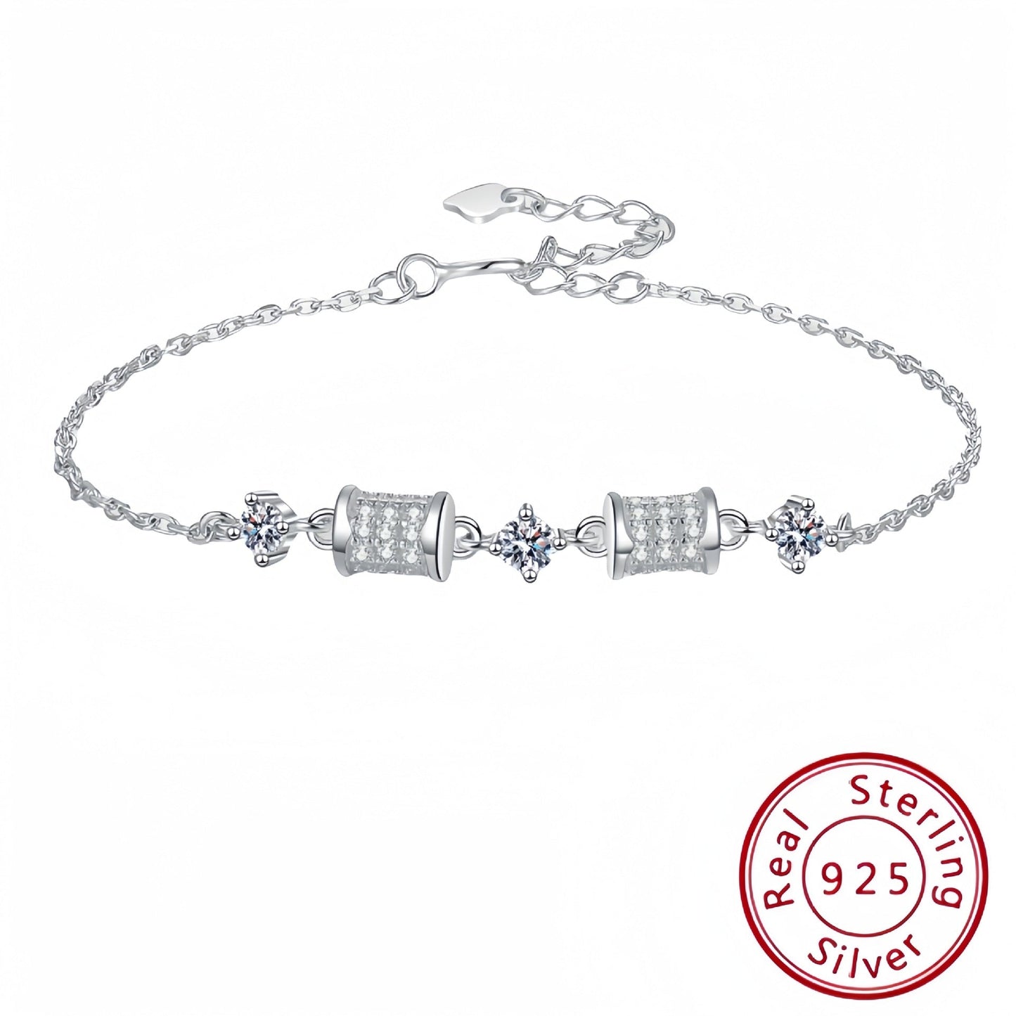 Adjustable Sterling Silver Diamond Bracelet with Peach-Shaped Endpiece