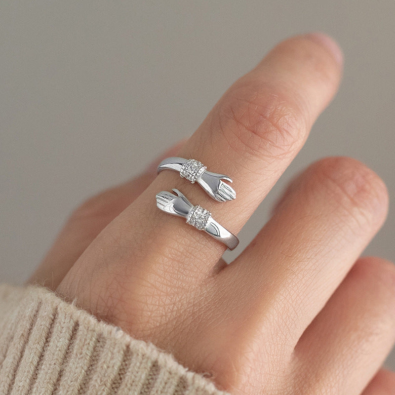 S925 Sterling Silver Hug Ring - with Diamonds
