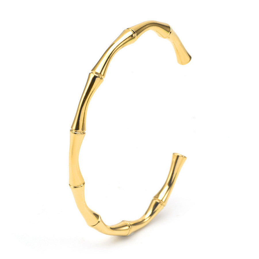 Stainless Steel Vacuum 18K Plated Bamboo-Knot Open Bangle