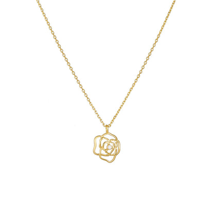 Open Rose Flower Pendant Necklace | 18K Gold Plated