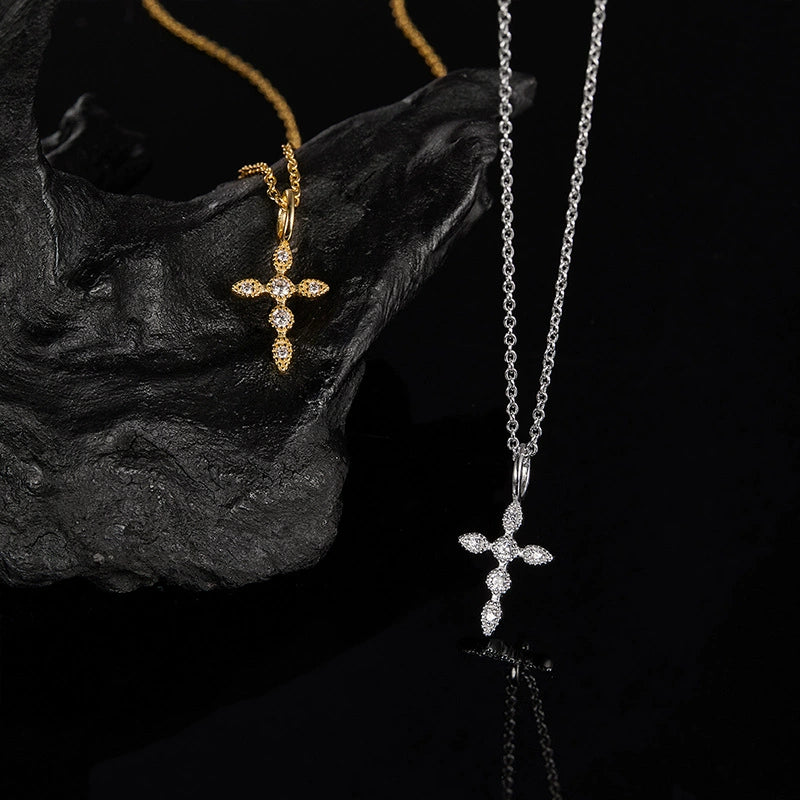 CZ Diamond Cross Pendant Necklace - Gold & Silver