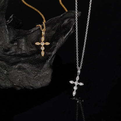 CZ Diamond Cross Pendant Necklace - Gold & Silver