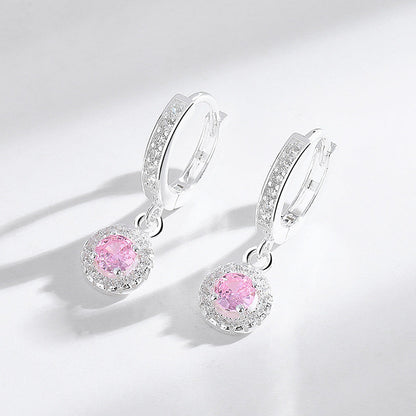 925 Sterling Silver Diamond Pendant Earrings - Round Design
