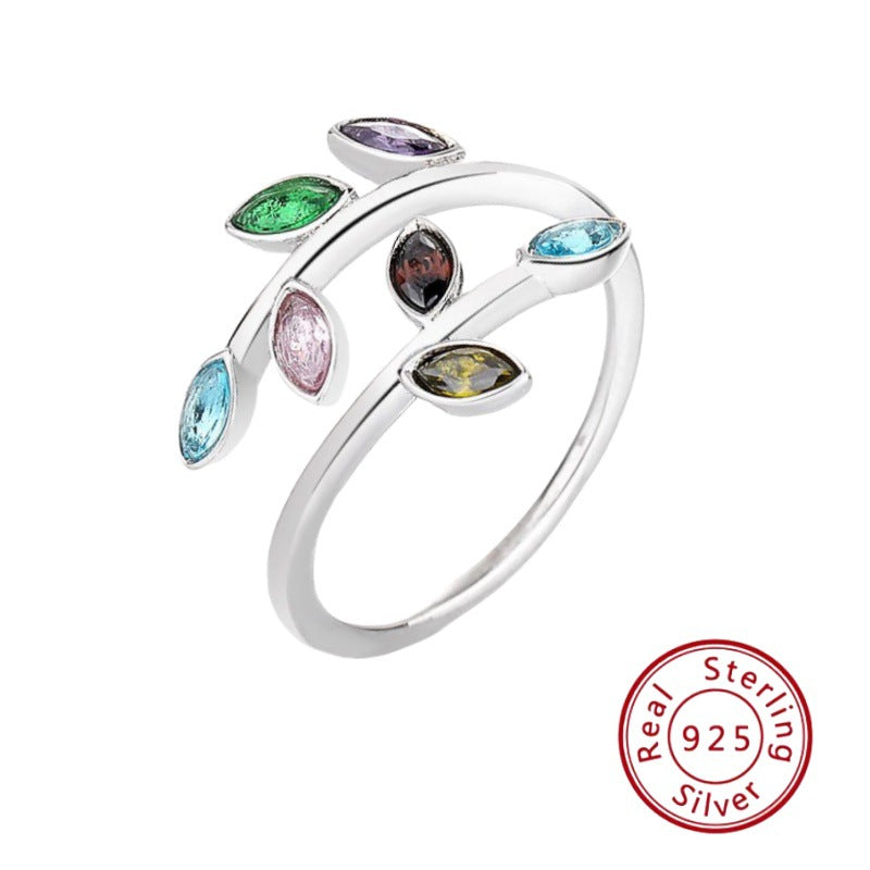 S925 Colorful Sterling Silver Leaf Ring