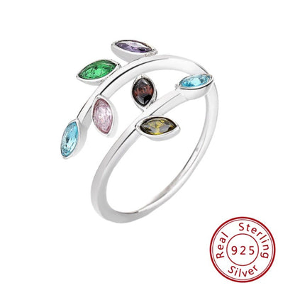 S925 Colorful Sterling Silver Leaf Ring