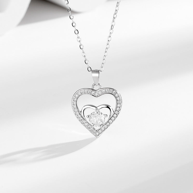 925Sterling Silver Double Heart Necklace for Women