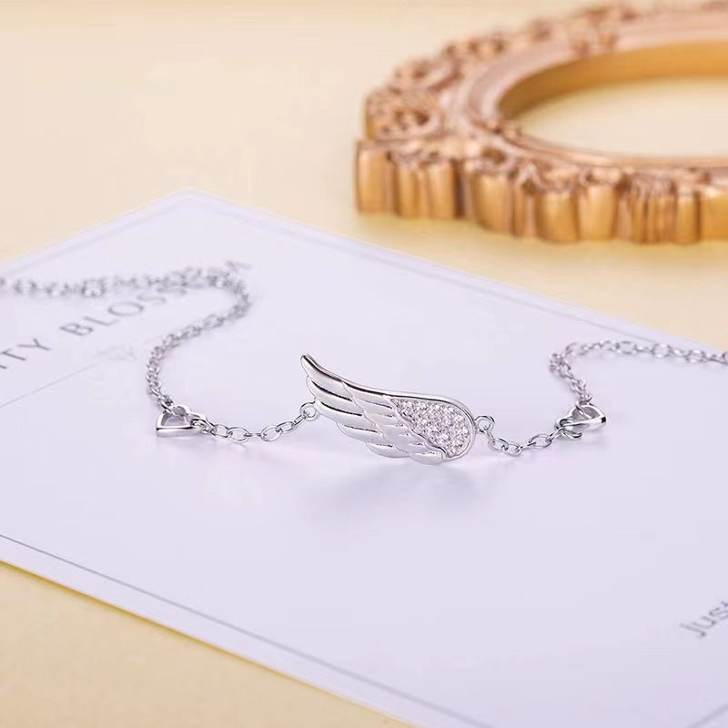925 Sterling Silver Diamond Heart Wing Bracelet
