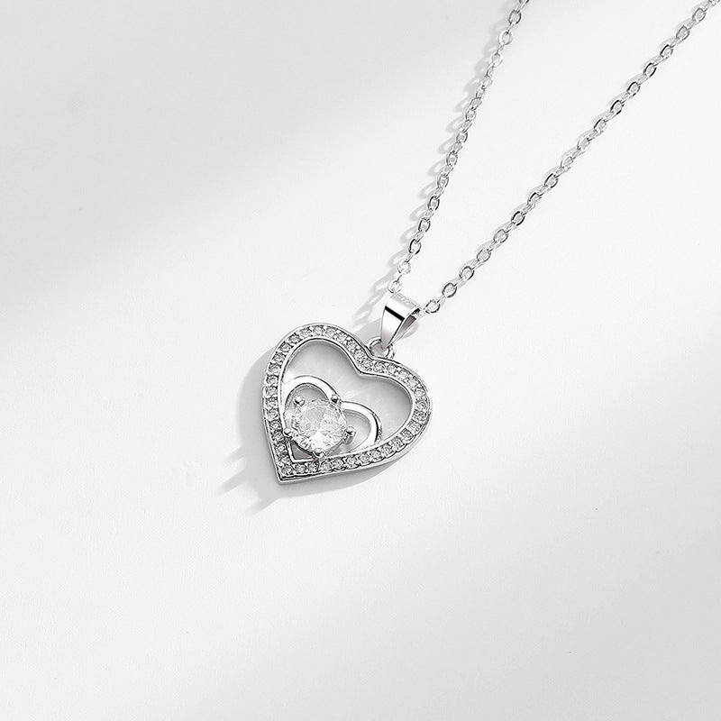 925Sterling Silver Double Heart Necklace for Women
