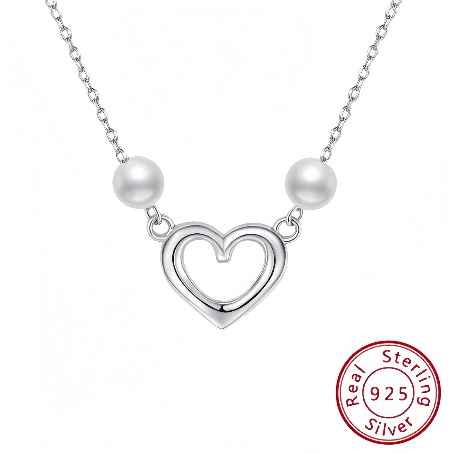s925 Sterling Silver Heart Necklace  Double Bead Necklace