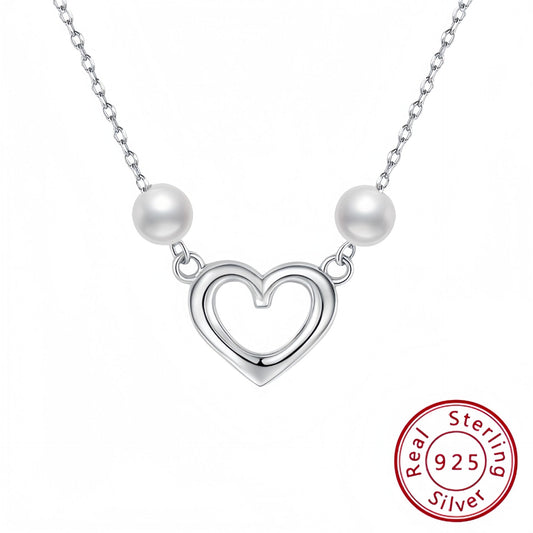 s925 Sterling Silver Heart Necklace  Double Bead Necklace