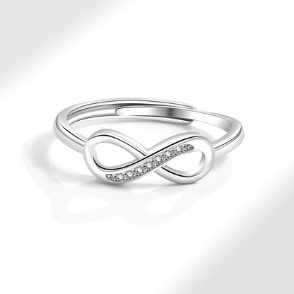 S925 Diamond Infinity Love Silver Ring - Adjustable 8-Shaped