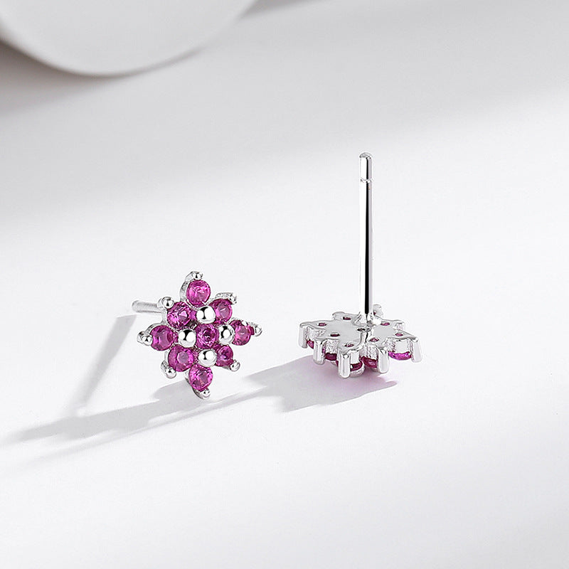 s925 sterling silver geometric flower stud earrings