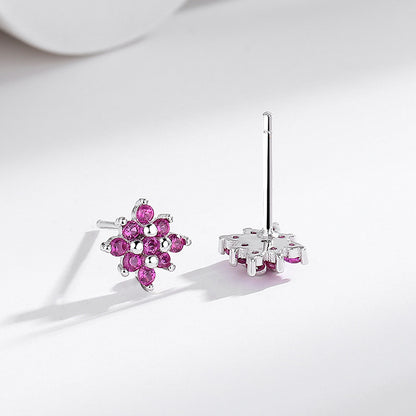 s925 sterling silver geometric flower stud earrings
