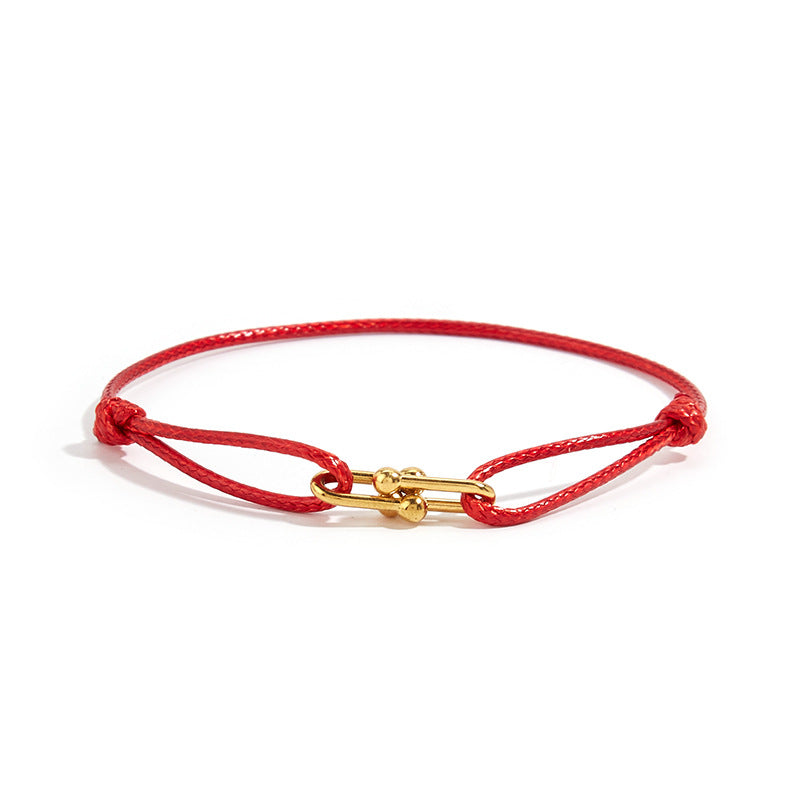 Hand-Woven Rope Bracelet with Horseshoe Clasp