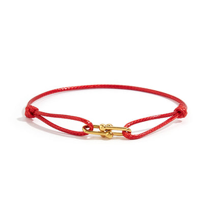 Hand-Woven Rope Bracelet with Horseshoe Clasp