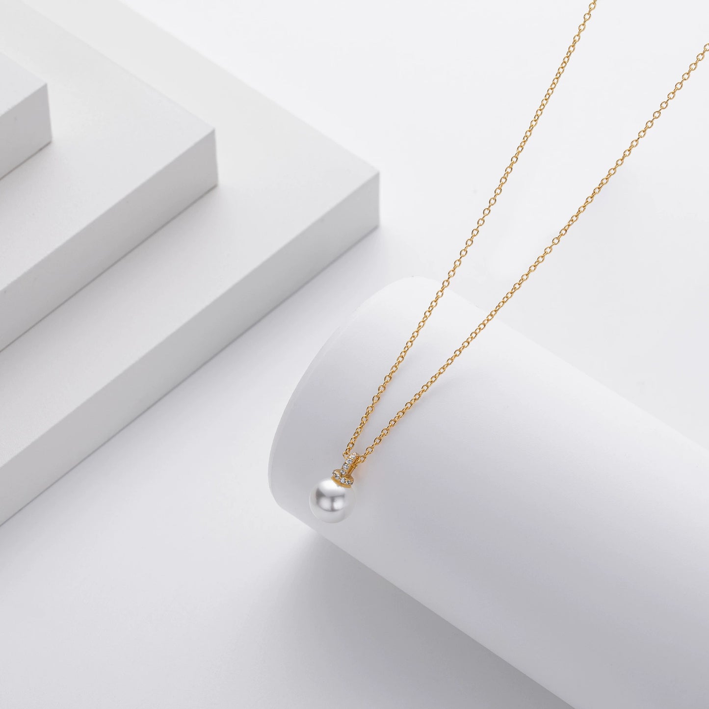 Floating Pearl Pavé Bail Necklace
