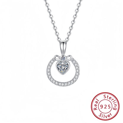 s925 Diamond Heart Pendant Silver Necklace Adjustable