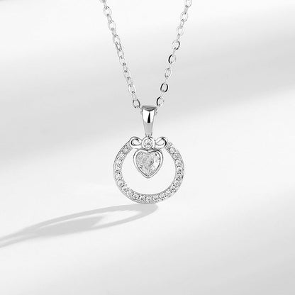 s925 Diamond Heart Pendant Silver Necklace Adjustable