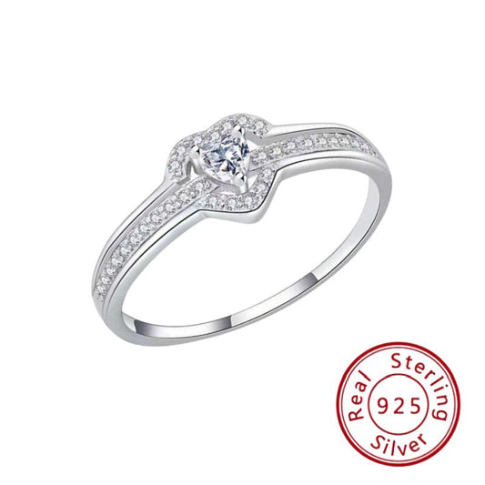 s925 Sterling Silver Diamond Heart Ring - Engagement Wedding Bridal Jewelry