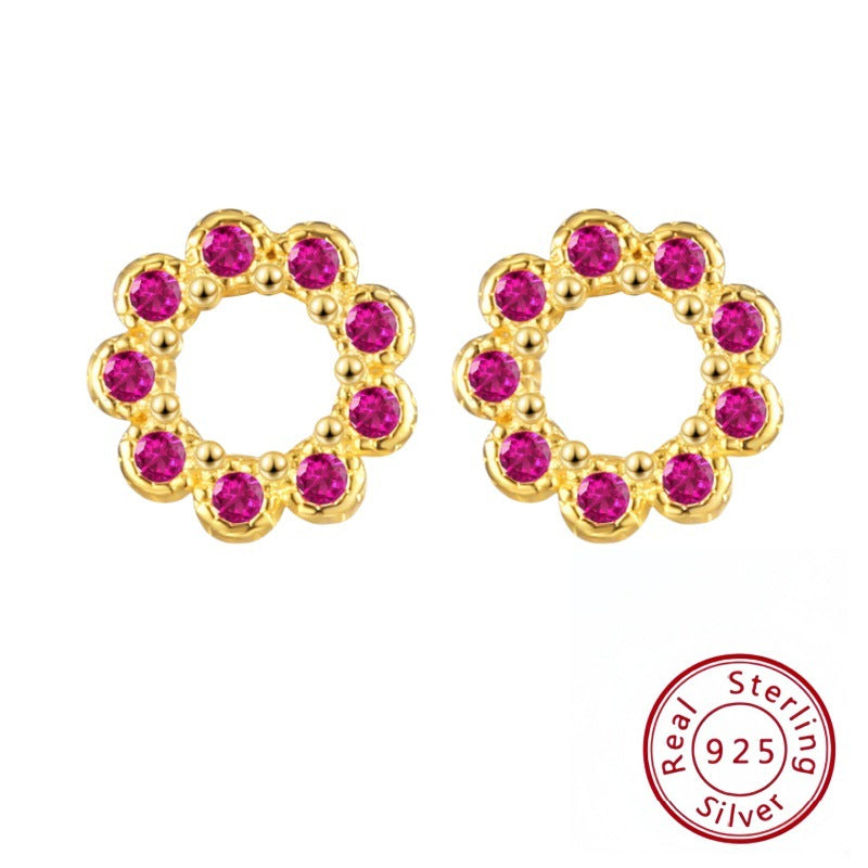 s925 sterling silver diamond round hollow earrings