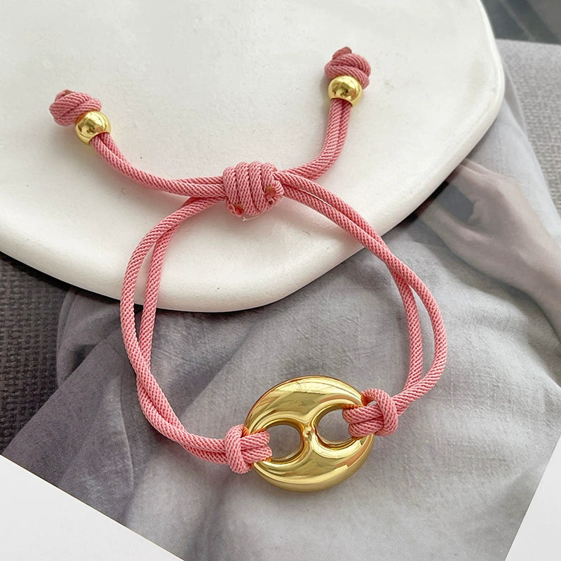 Adjustable Bean Double-Layer Braided Cord Pig Nose Bracelet