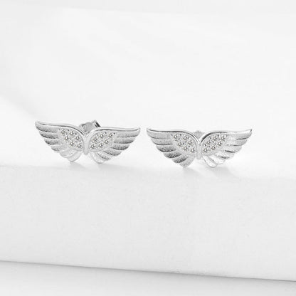 S925 Sterling Silver Angel wings Necklace Earrings Set with Zircon