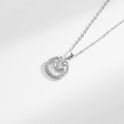s925 Diamond Heart Pendant Silver Necklace Adjustable