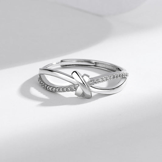s925 Diamond Hollow Interwoven  Silver Ring Adjustable