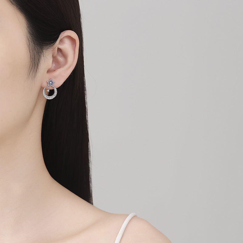 s925 silver star moon diamond earrings