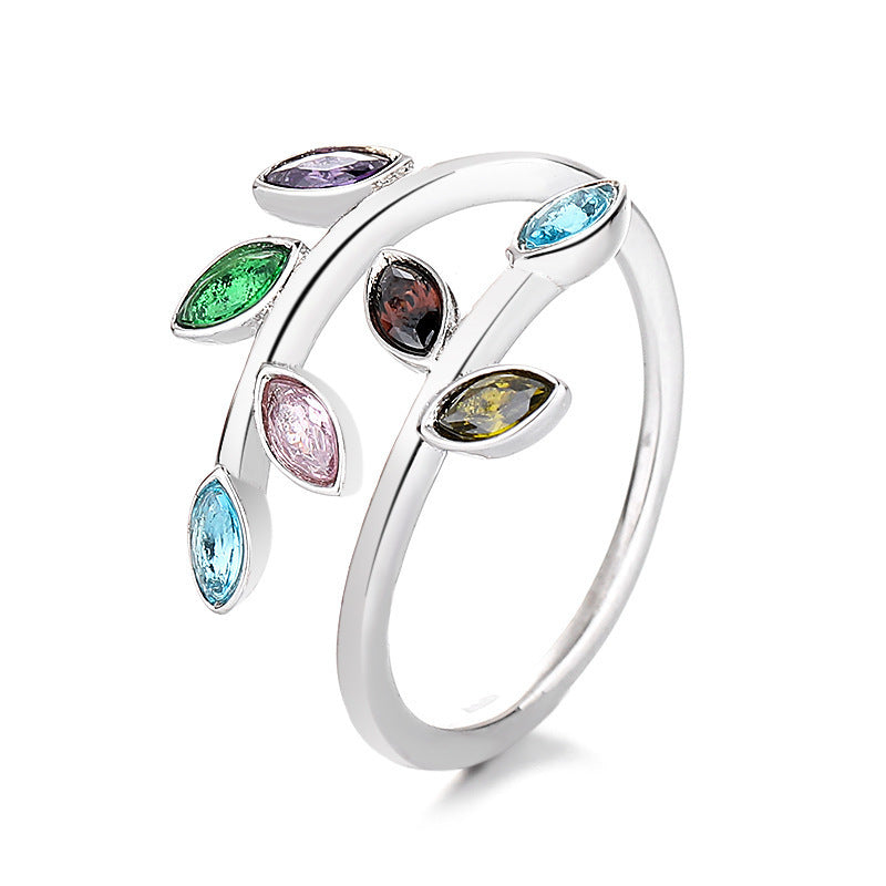 S925 Colorful Sterling Silver Leaf Ring