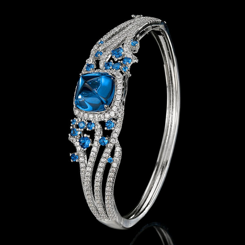 Sugarloaf Gemstone Pavé Bangle Bracelet