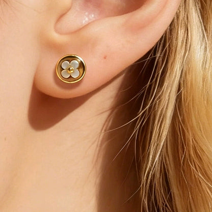 18K Gold-Plated Stainless Steel Flower Four-Leaf Clover Earrings