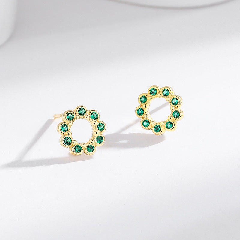 s925 sterling silver diamond round hollow earrings