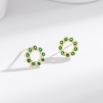 s925 sterling silver diamond round hollow earrings