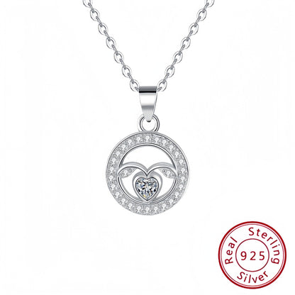 Angel Wings Round Women's Pendant Silver Necklace-S925