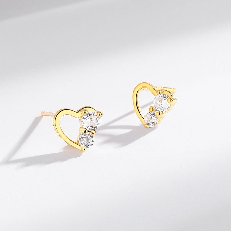 s925 sterling silver diamond sweet heart-shaped earrings