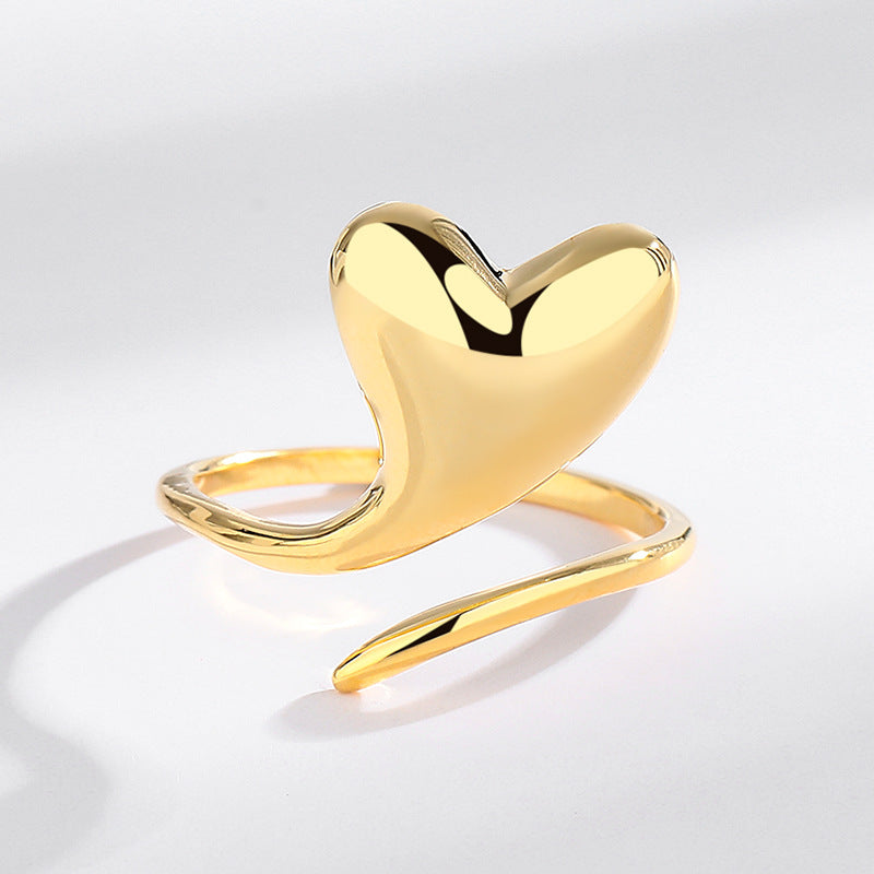 S925 Silver Heart Ring - Crooked Heart Finger Ring