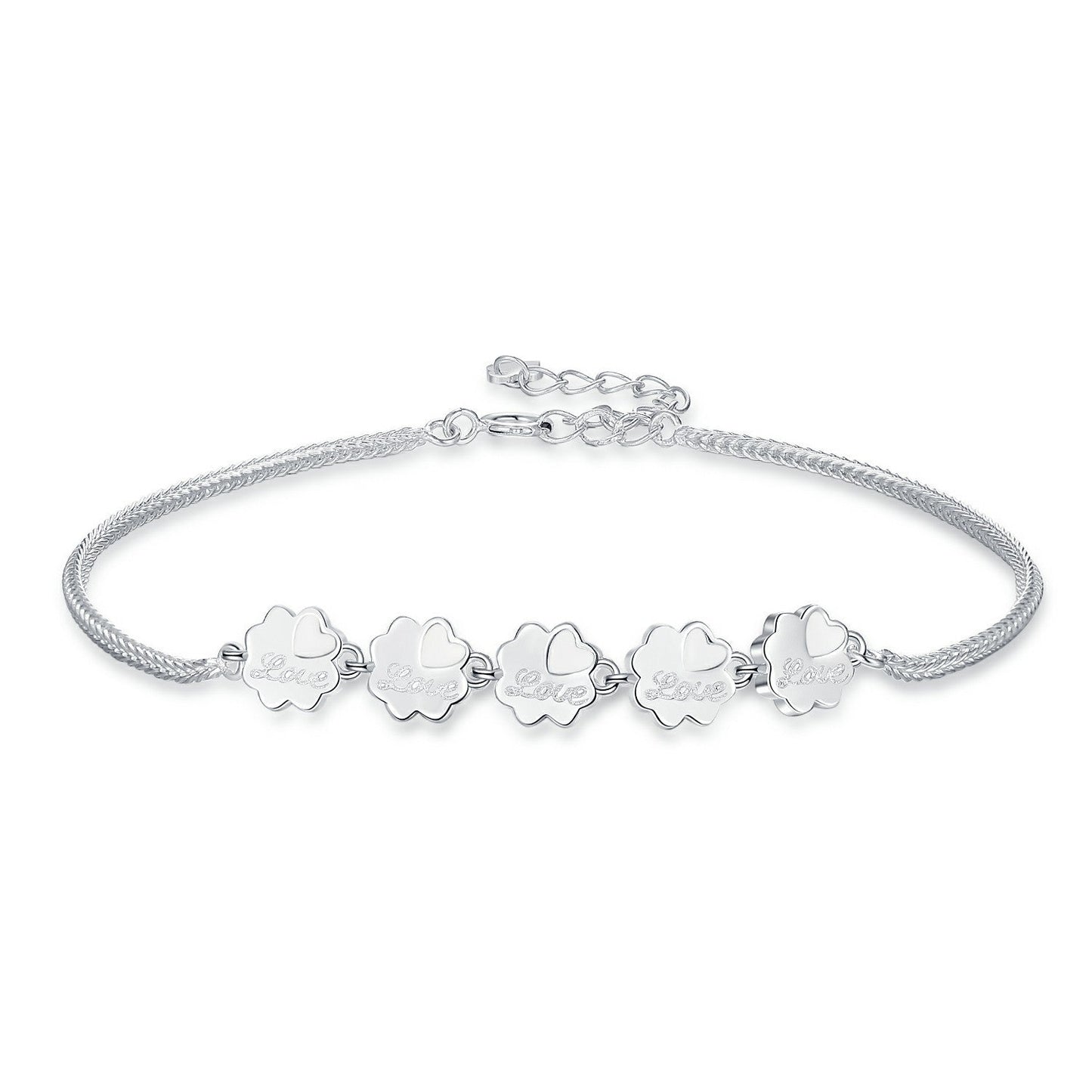 Adjustable 925 Sterling Silver Snake Chain Flower Bracelet