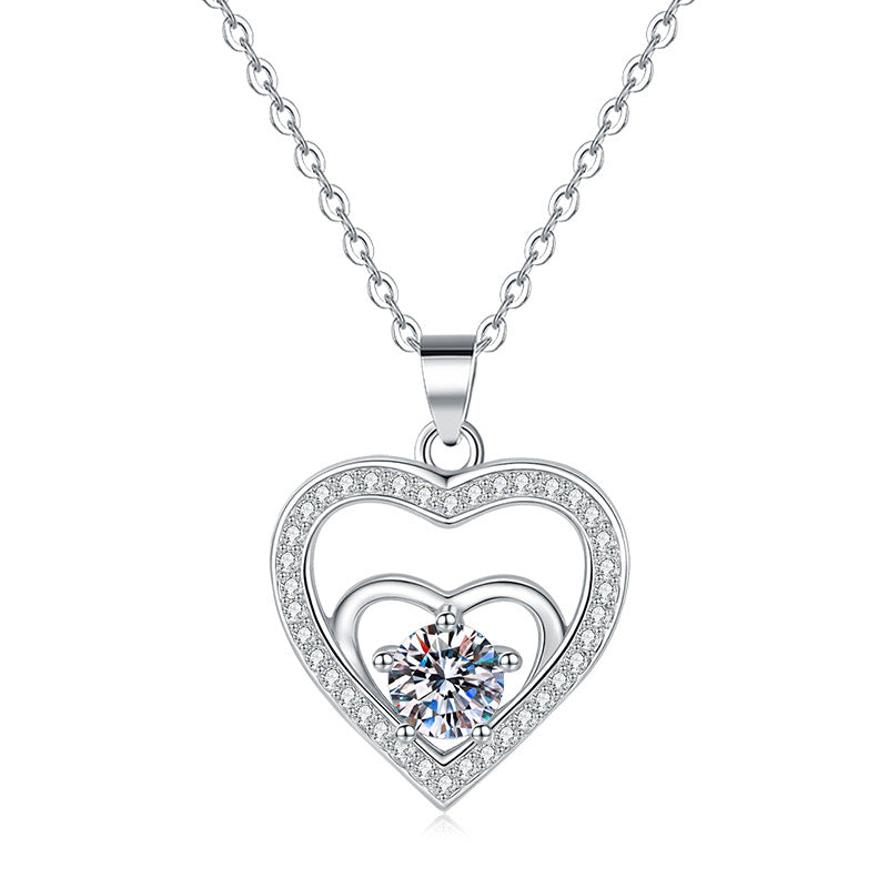 925Sterling Silver Double Heart Necklace for Women