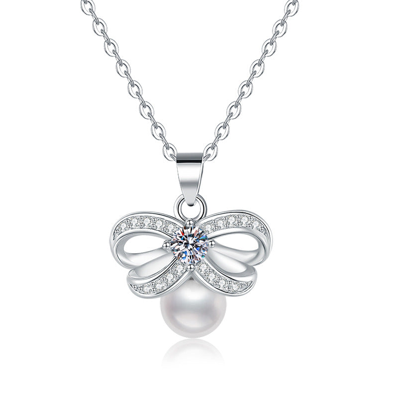 925 Sterling Silver Bow Necklace with Pear