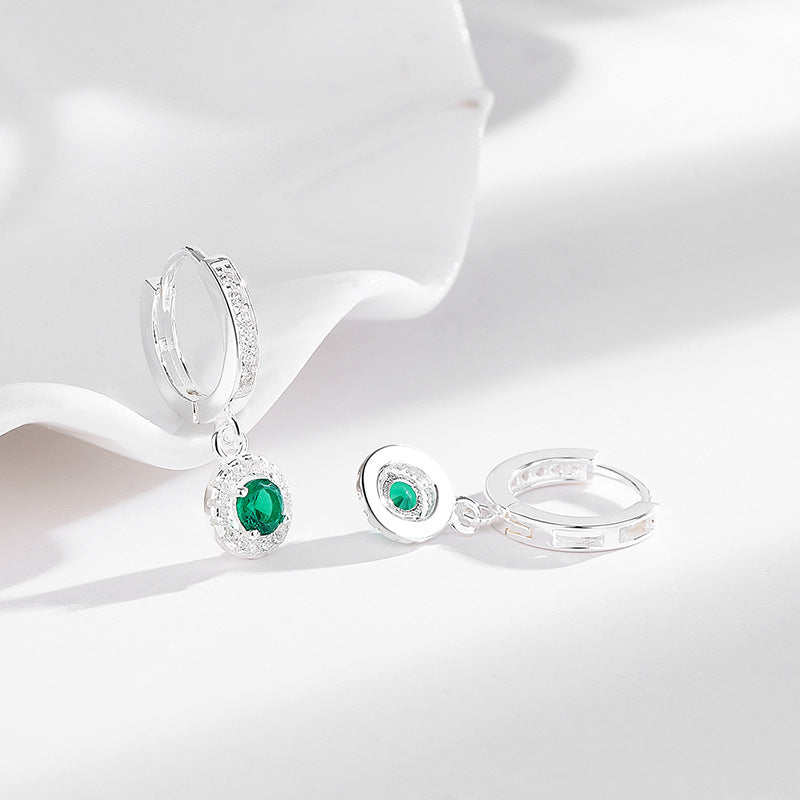 925 Sterling Silver Diamond Pendant Earrings - Round Design