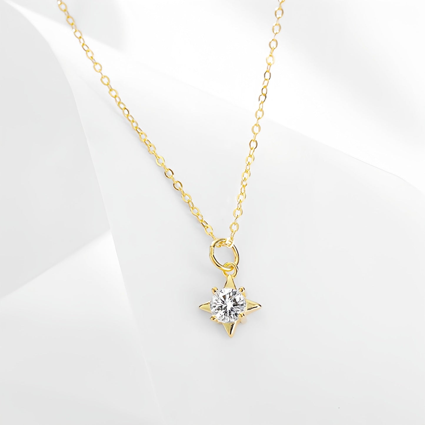 Sterling Silver Diamond Star Earrings Set - Necklace