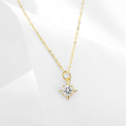 Sterling Silver Diamond Star Earrings Set - Necklace