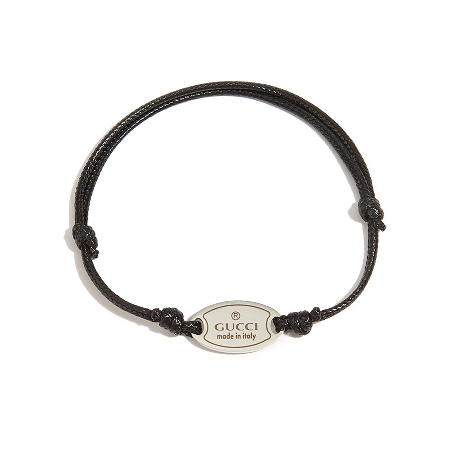 Minimalist Oval Stainless Steel Tag Woven Bracelet