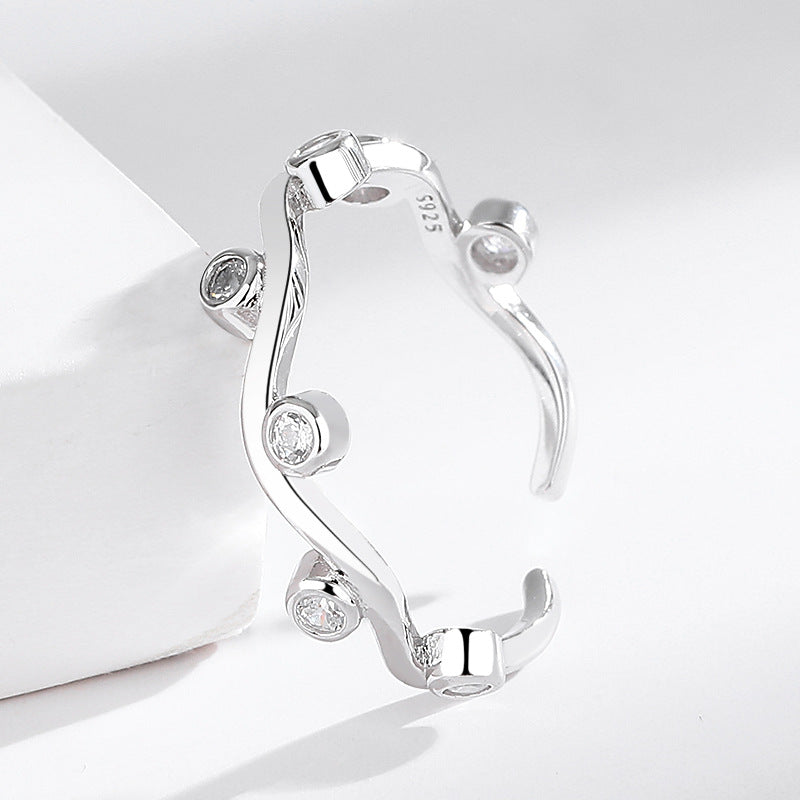 s925 Sterling Silver Diamond Wave Ring Open women